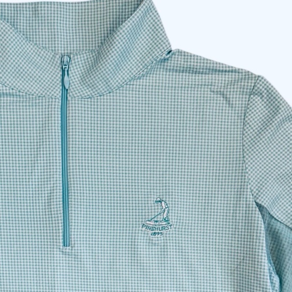 Ibkul Pinehurst Golf Quarter Zip Pullover Size Large UPF 50+ aqua white check - Picture 1 of 3